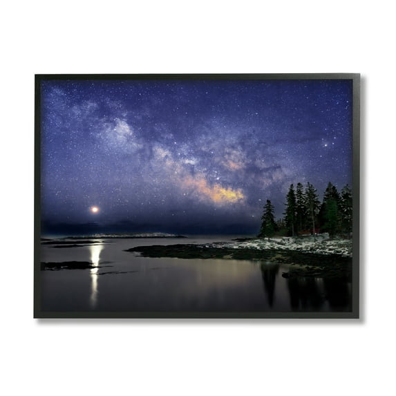 Stupell Galaxy Stars Over Coastal Winter Night Landscape Photography Black Framed Art Print Wall Art
