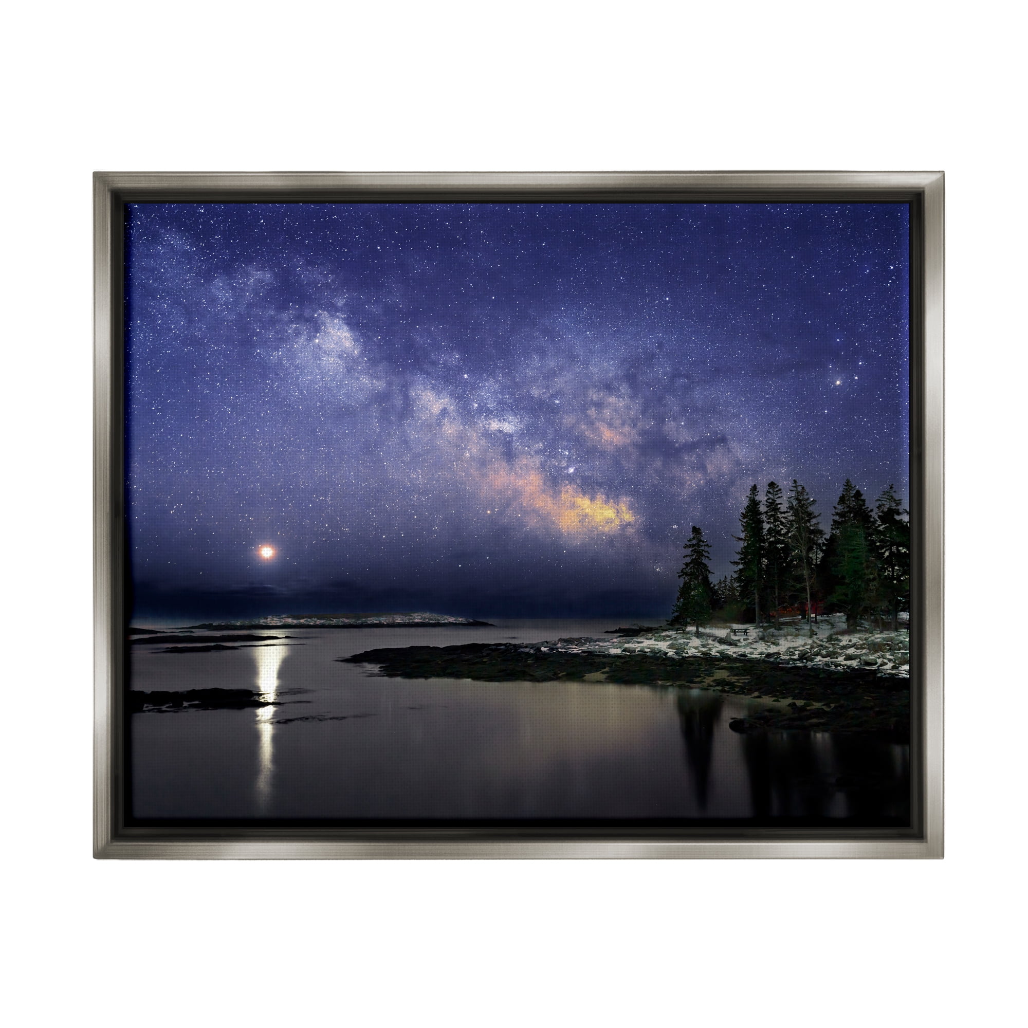 Stupell Galaxy Stars Over Coastal Winter Night Landscape Photography Gray Floater Framed Art Print Wall Art