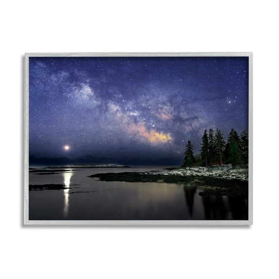Stupell Galaxy Stars Over Coastal Winter Night Landscape Photography Gray Framed Art Print Wall Art