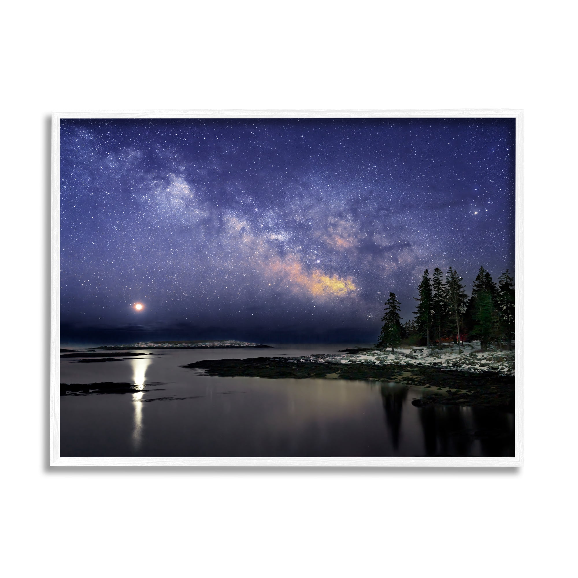 Stupell Galaxy Stars Over Coastal Winter Night Landscape Photography White Framed Art Print Wall Art