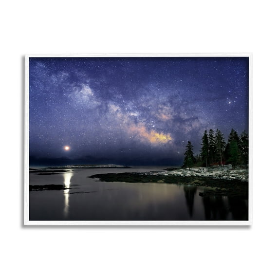 Stupell Galaxy Stars Over Coastal Winter Night Landscape Photography White Framed Art Print Wall Art