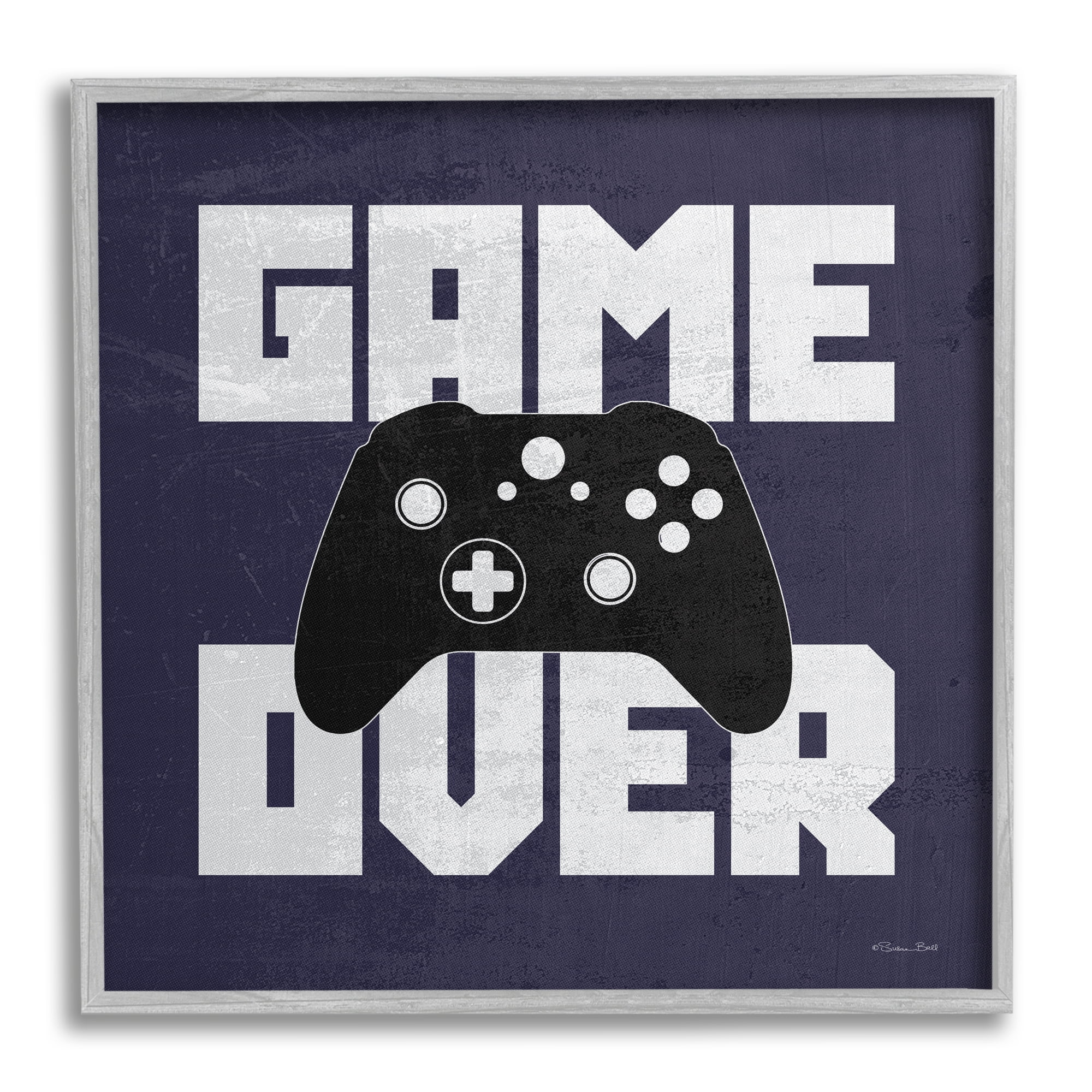 Stupell Game Over Blue Controller Phrase Beauty & Fashion Painting Gray Framed Art Print Wall Art