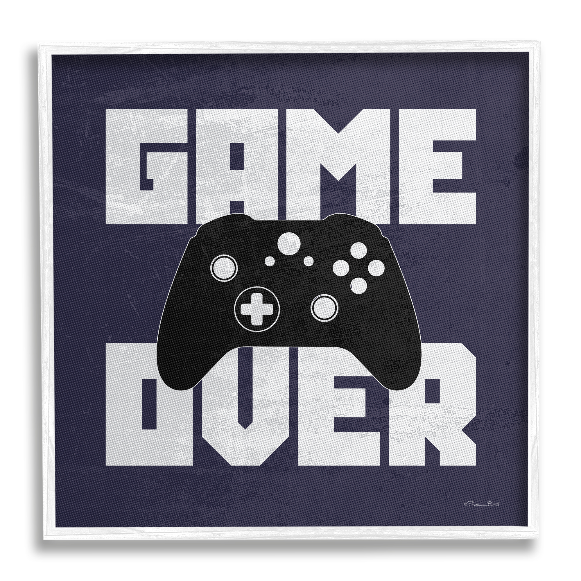 Stupell Game Over Blue Controller Phrase Beauty & Fashion Painting White Framed Art Print Wall Art
