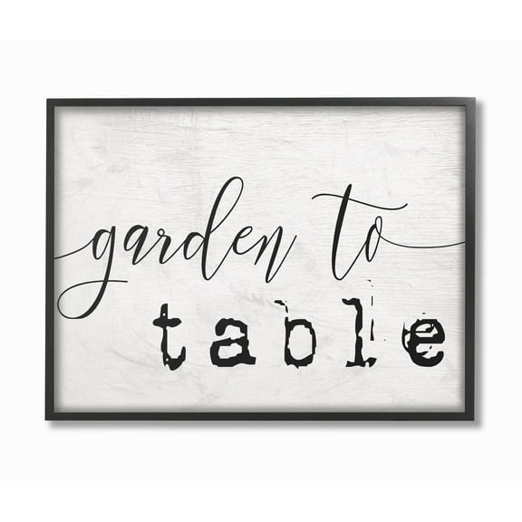 Stupell Garden To Table Black and White Script Typography, Framed Giclee, 16 x 1.5 x 20, A - Multi-color 11 x 14