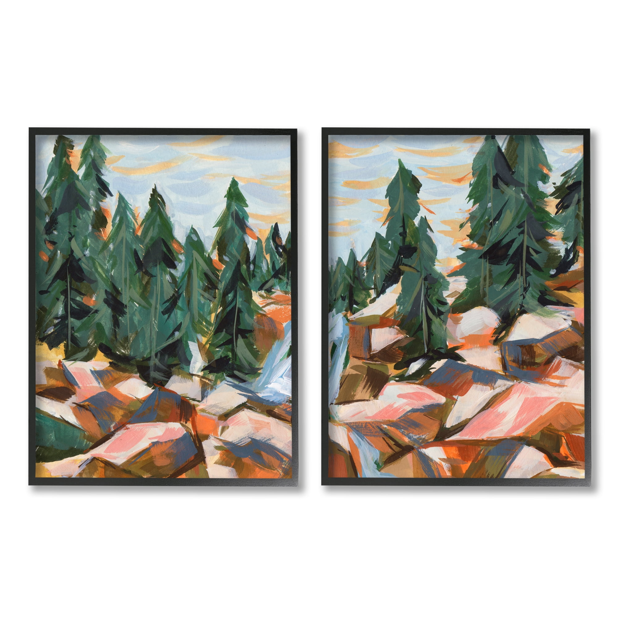Stupell Geometric Abstract Forest Foliage Landscape Landscape Painting Black Framed Art Print Wall Art, Set of 2