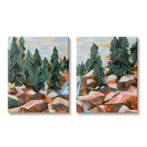 Stupell Geometric Abstract Forest Foliage Landscape Landscape Painting Gallery Wrapped Canvas Print Wall Art, Set of 2
