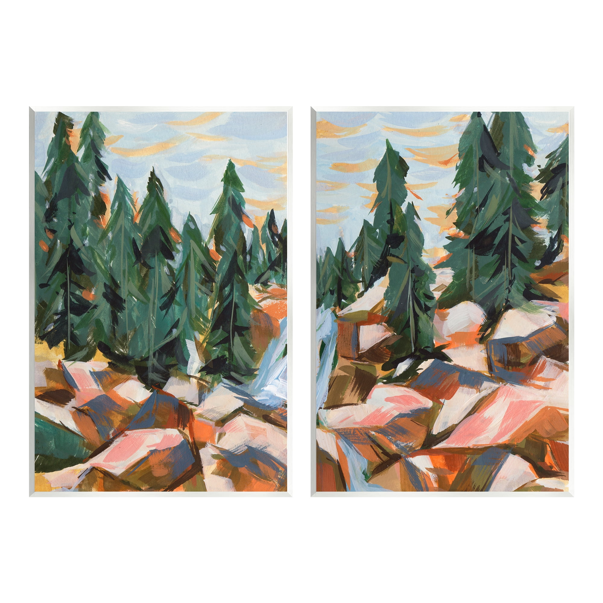 Stupell Geometric Abstract Forest Foliage Landscape Landscape Painting Wall Plaque Unframed Art Print Wall Art, Set of 2
