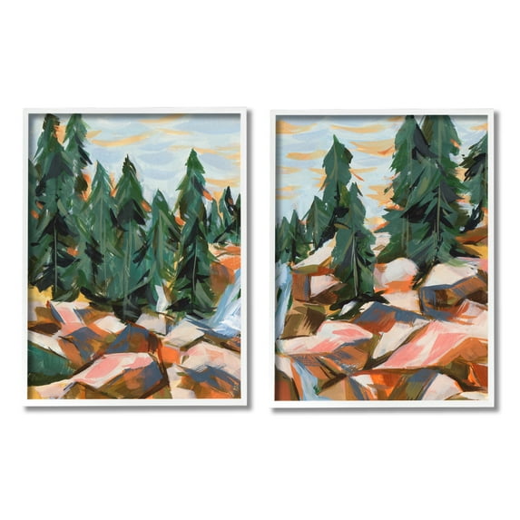 Stupell Geometric Abstract Forest Foliage Landscape Landscape Painting White Framed Art Print Wall Art, Set of 2