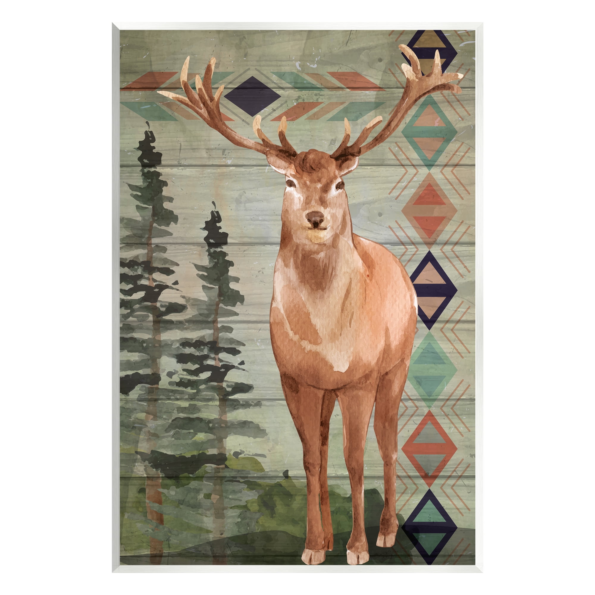 Rustic Brown Geometric Wildlife Deer Wood Wall Art