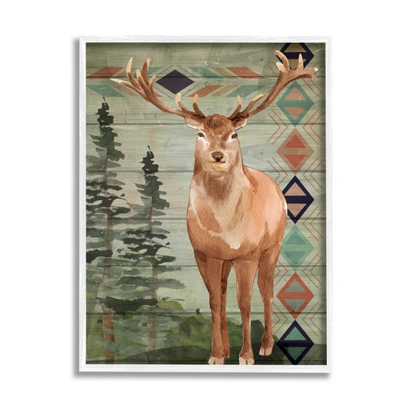 Stupell Geometric Pattern Wildlife Deer Animals & Insects Painting White Framed Art Print Wall Art