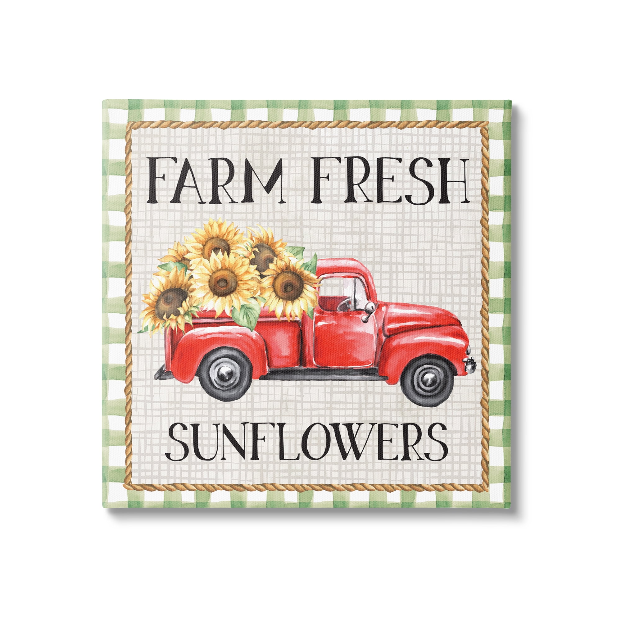 Stupell Gingham Farm Fresh Sunflowers Pattern Transportation Painting Gallery Wrapped Canvas Print Wall Art