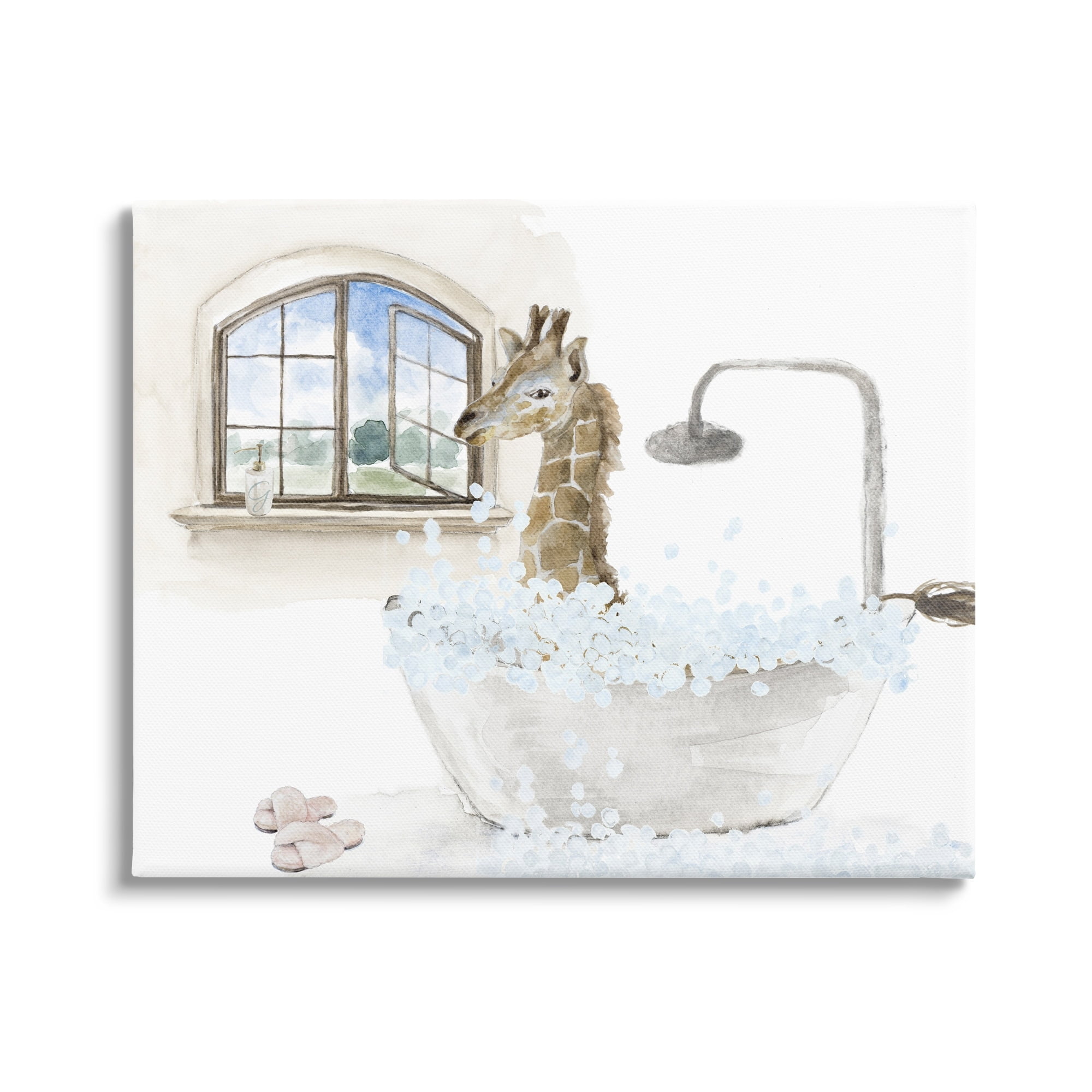 Stupell Giraffe Bubble Bath Animal Scene Animals & Insects Painting Gallery Wrapped Canvas Print Wall Art