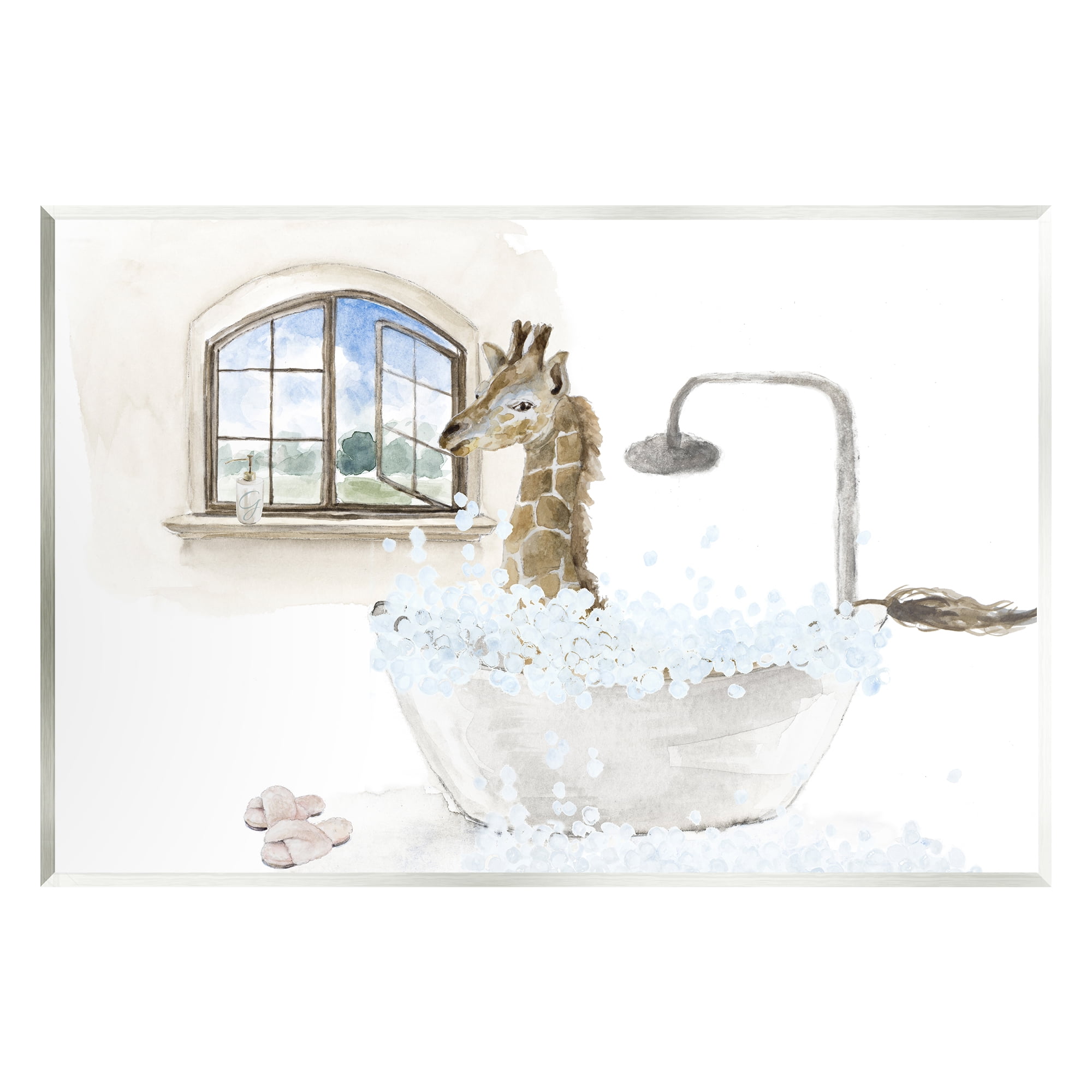 Stupell Giraffe Bubble Bath Animal Scene Animals & Insects Painting Wall Plaque Unframed Art Print Wall Art