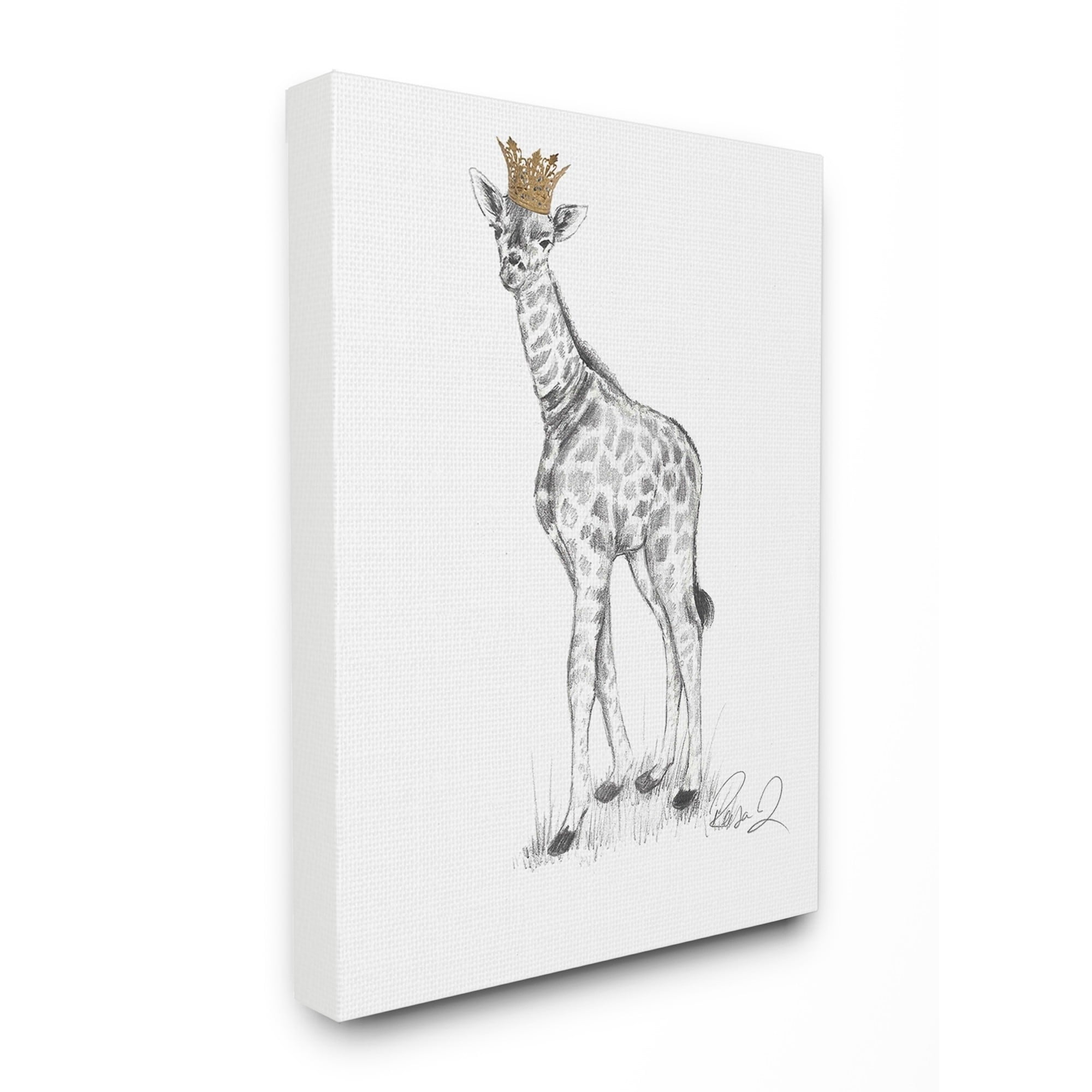 Stupell Giraffe Royalty Graphite Drawing Wall Art canvas wrapped - 24 x 30