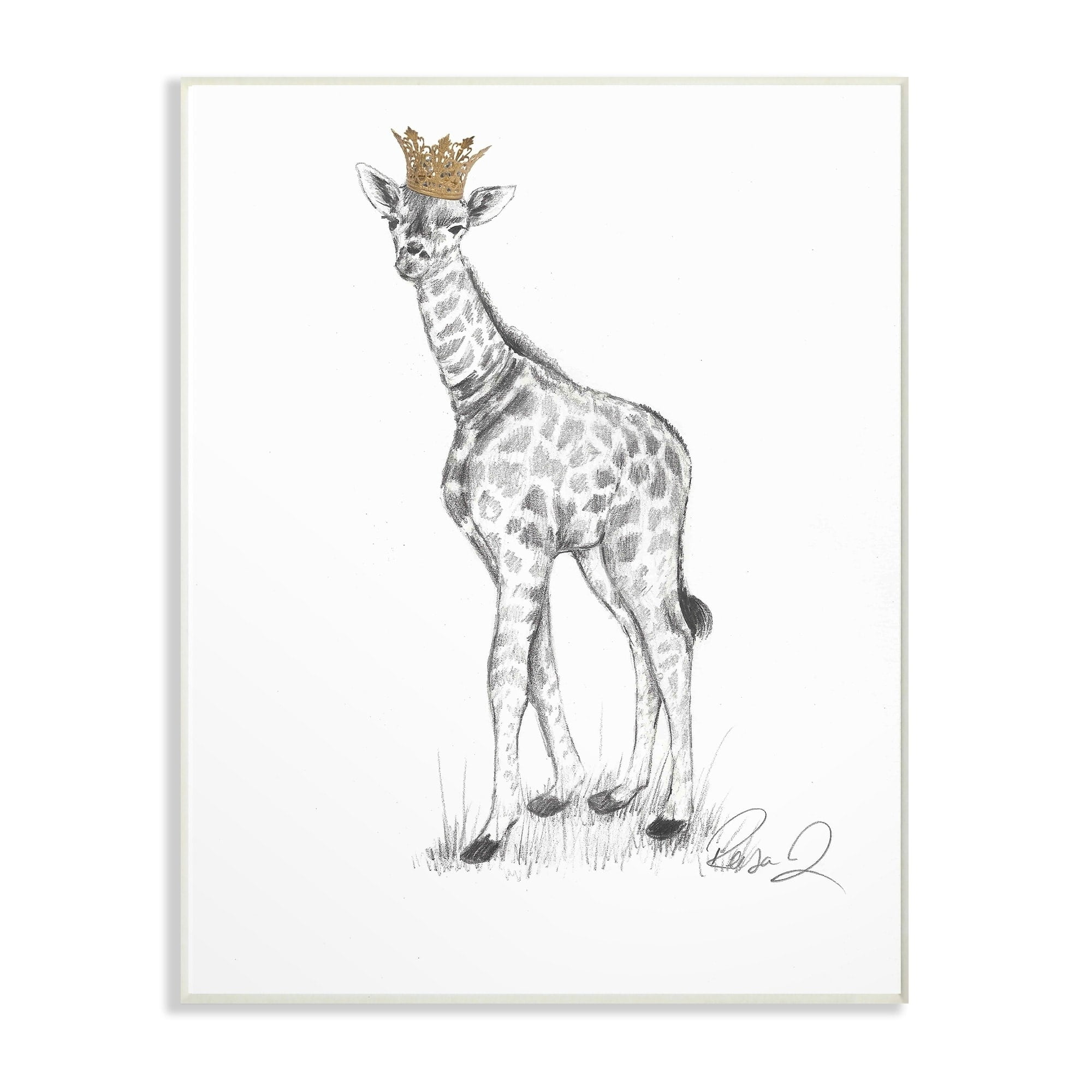 Stupell Giraffe Royalty Graphite Drawing Wall Art wood plaque - 10 x 15