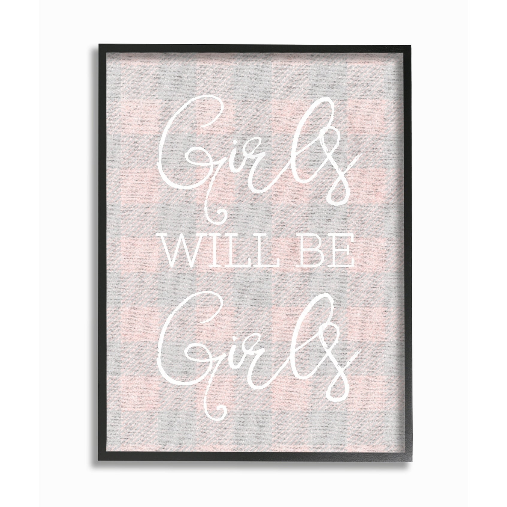 The Kids Room by Stupell Girls Will Be Girls Pink Plaid Framed Giclee Texturized Art, 11 x 1.5 x 14