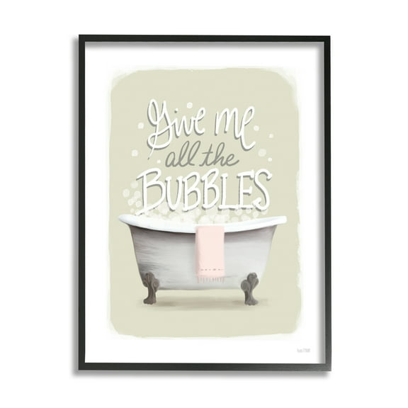 Stupell Give Me All The Bubbles Bathtub Typography Painting Black Framed Art Print Wall Art