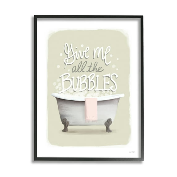 Stupell Give Me All The Bubbles Bathtub Typography Painting Black Framed Art Print Wall Art