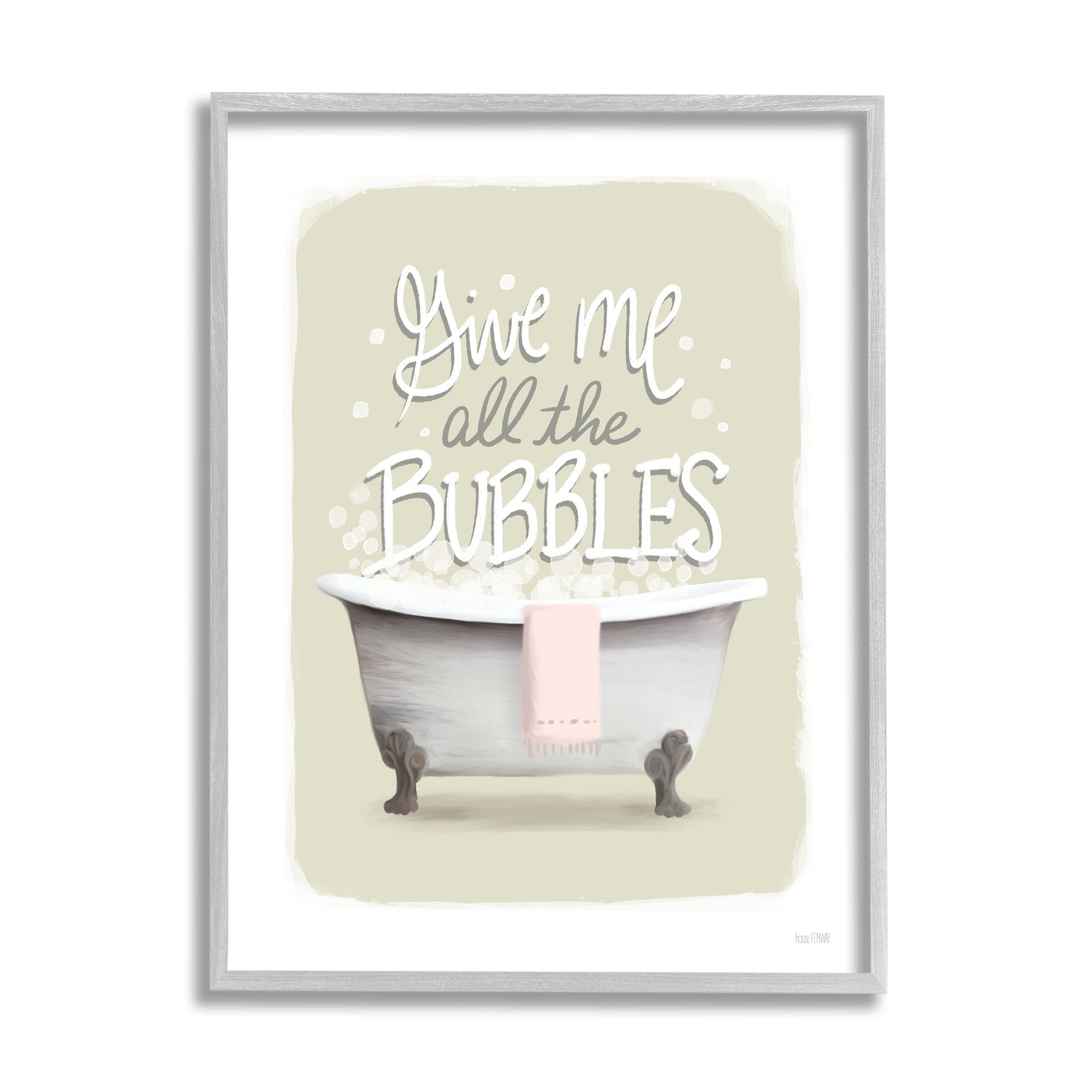 Stupell Give Me All The Bubbles Bathtub Typography Painting Gray Framed Art Print Wall Art