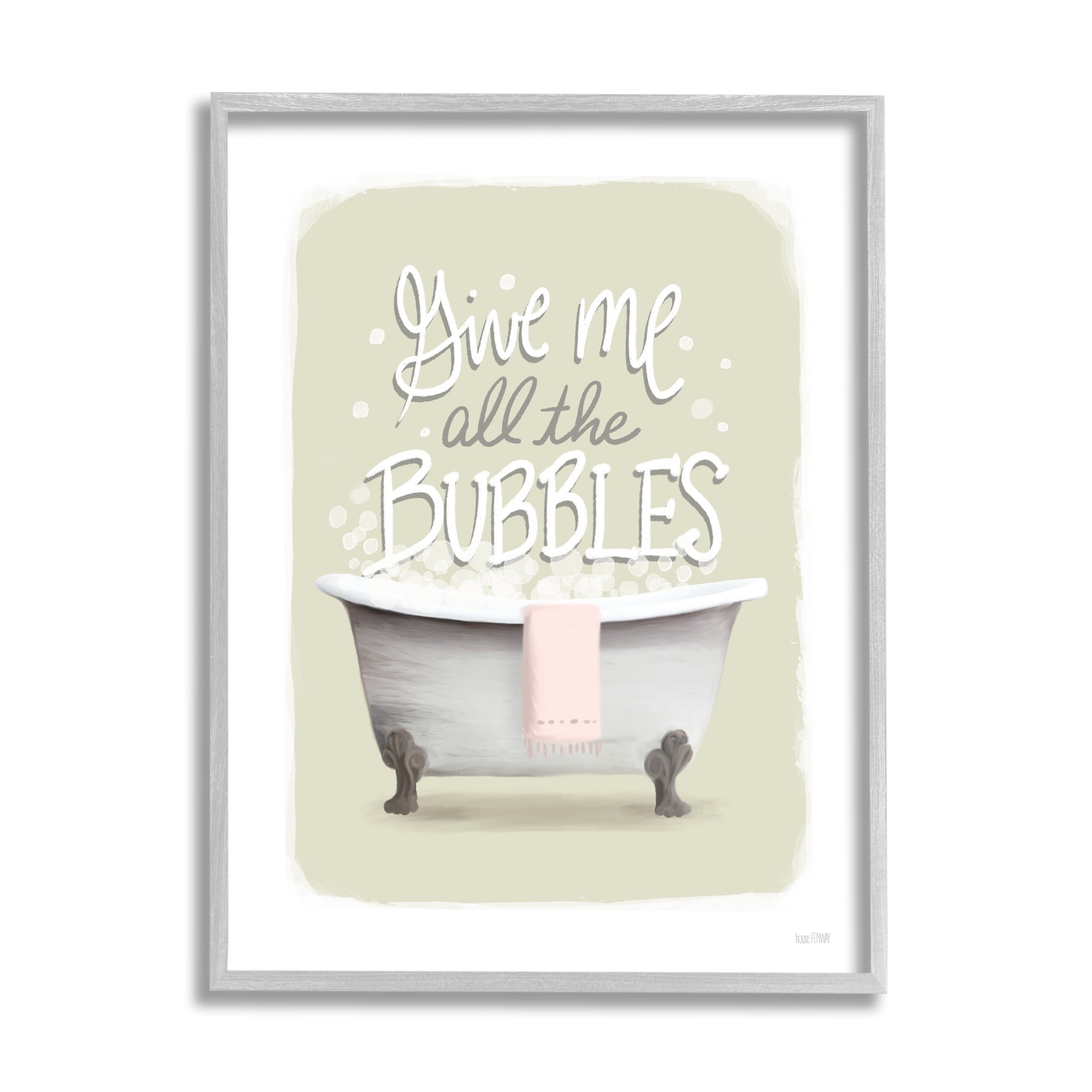 Stupell Give Me All The Bubbles Bathtub Typography Painting Gray Framed Art Print Wall Art