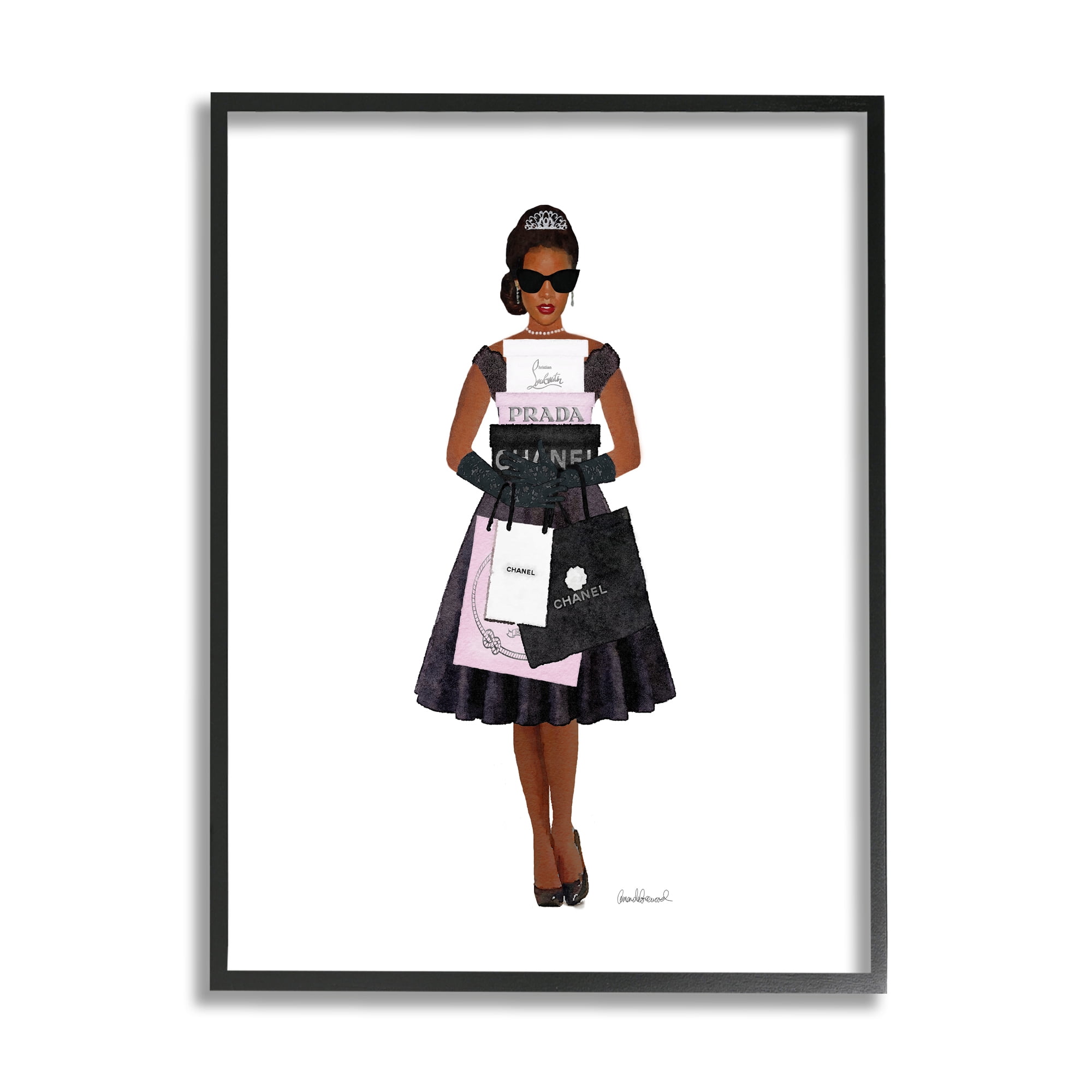 Stupell Glam Brand Fashion Shopping Woman Beauty & Fashion Painting Black Framed Art Print Wall Art