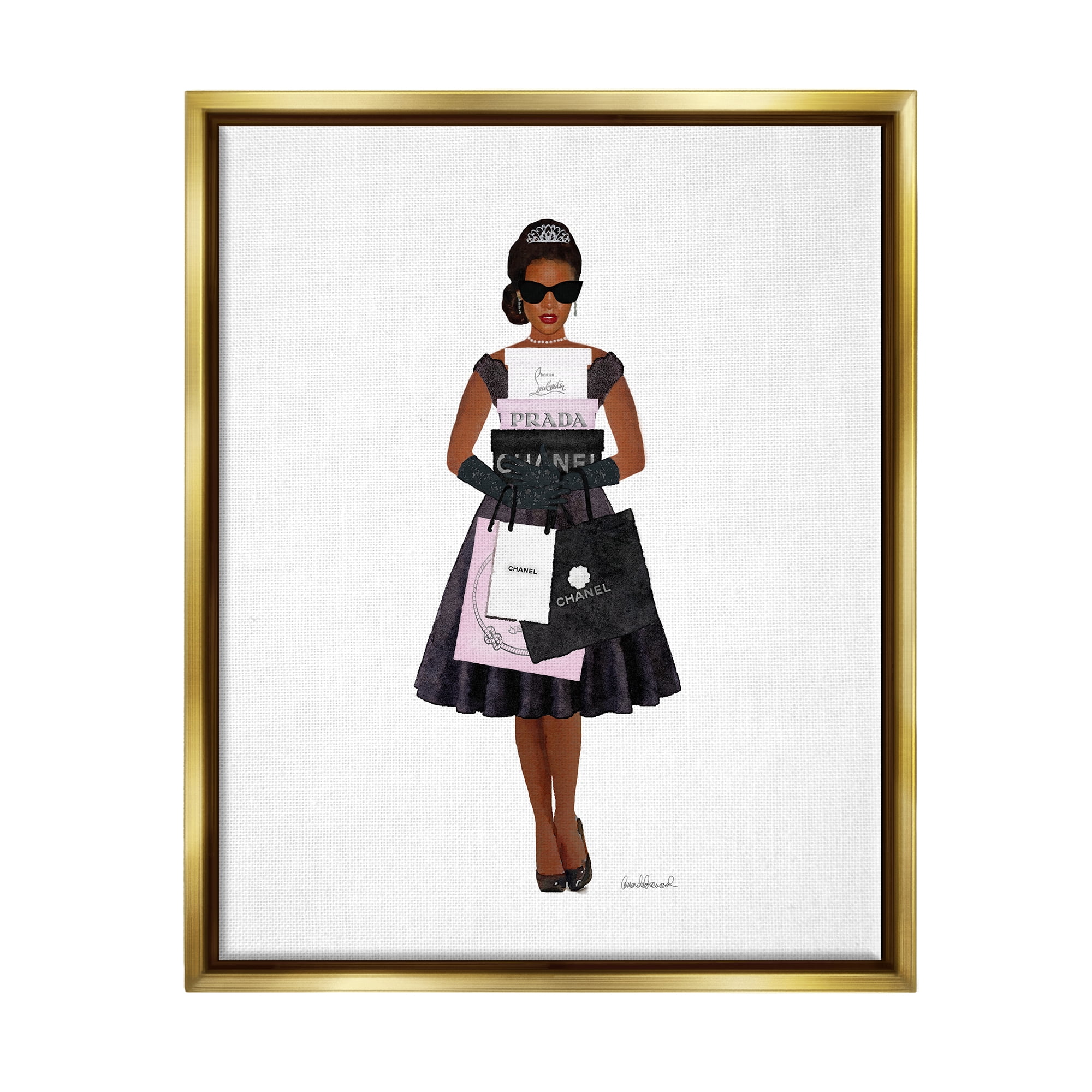 Stupell Glam Brand Fashion Shopping Woman Beauty & Fashion Painting Gold Floater Framed Art Print Wall Art