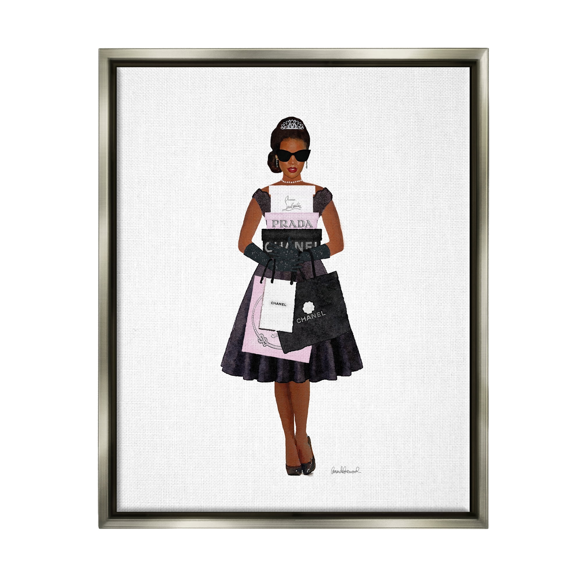 Stupell Glam Brand Fashion Shopping Woman Beauty & Fashion Painting Gray Floater Framed Art Print Wall Art