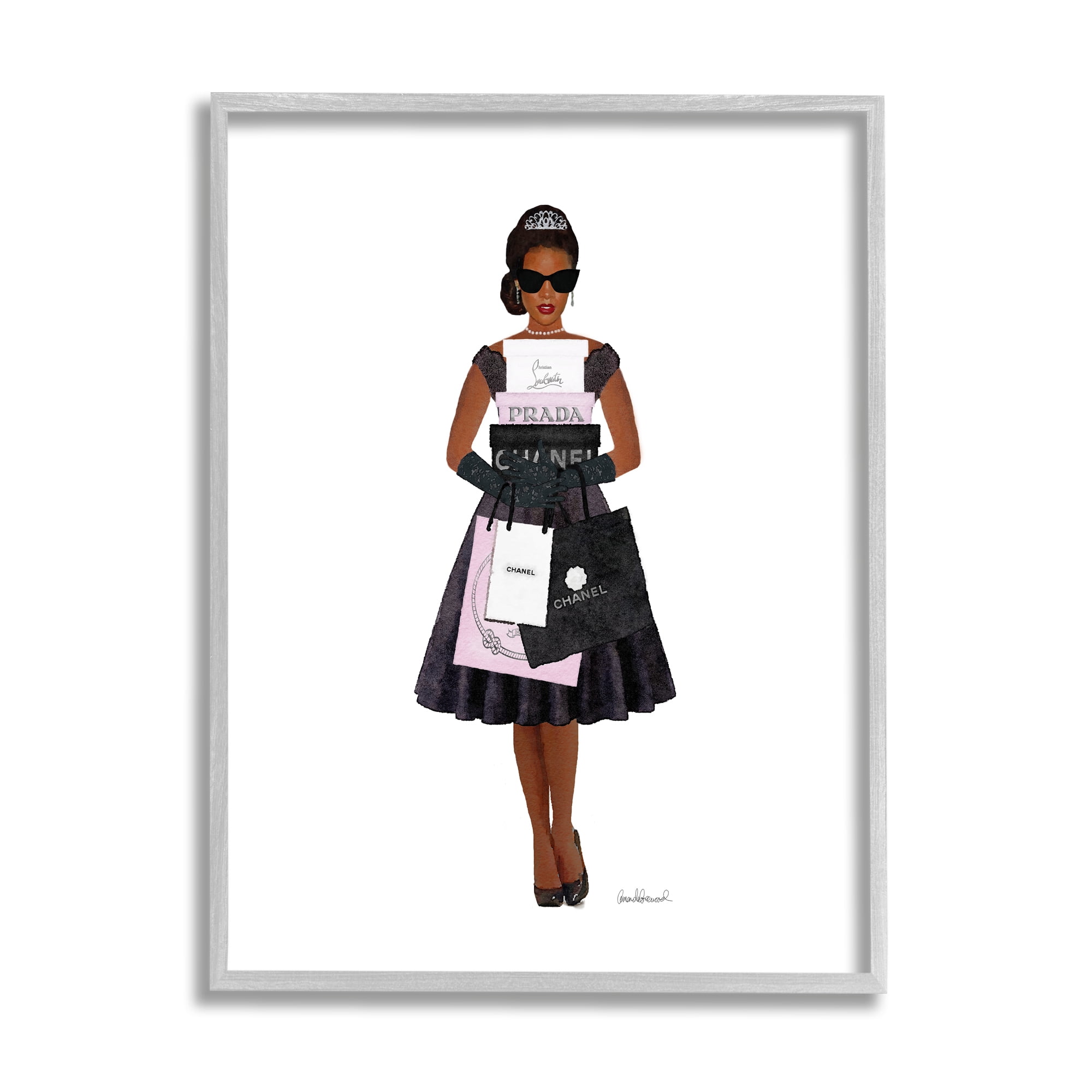 Stupell Glam Brand Fashion Shopping Woman Beauty & Fashion Painting Gray Framed Art Print Wall Art