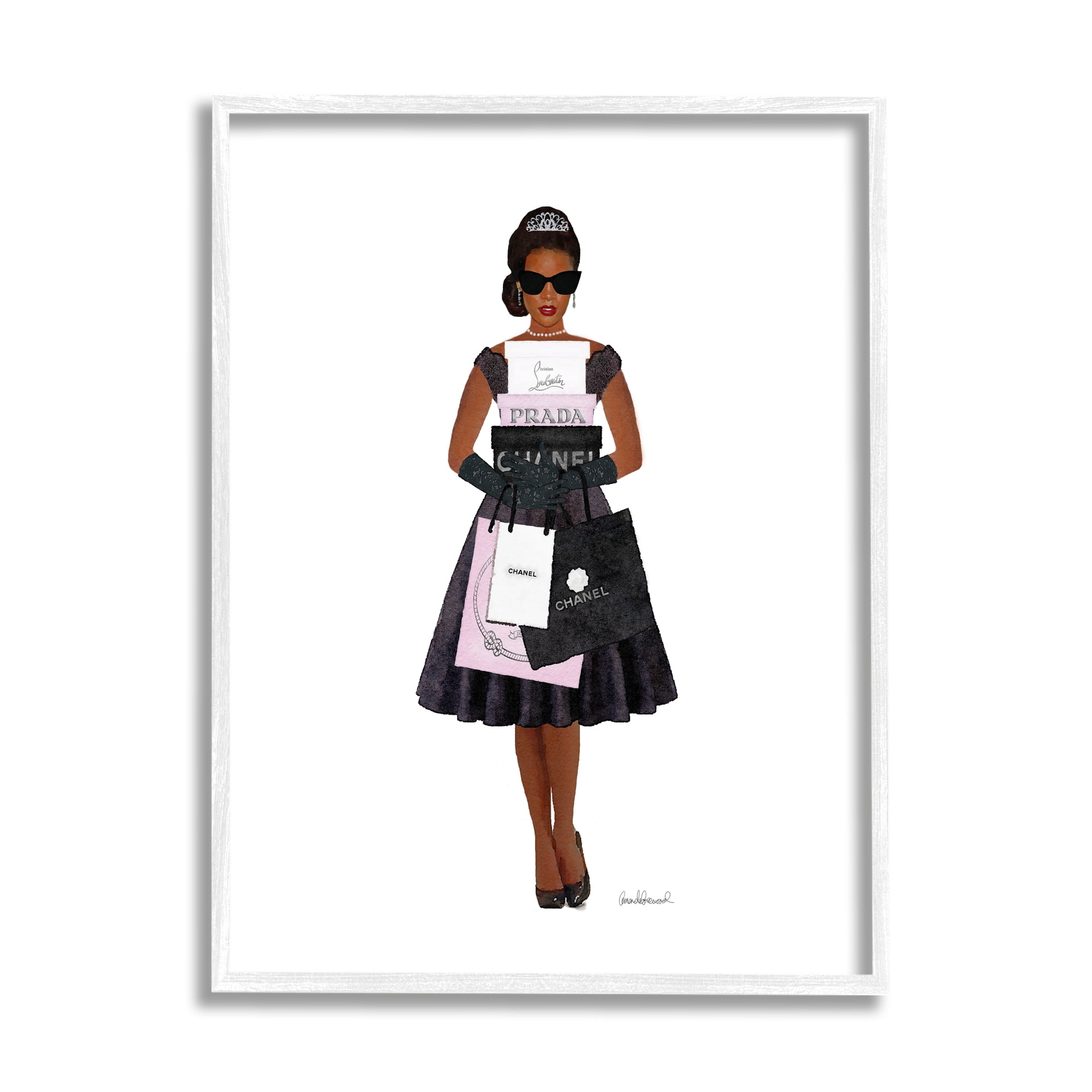 Stupell Glam Brand Fashion Shopping Woman Beauty & Fashion Painting White Framed Art Print Wall Art