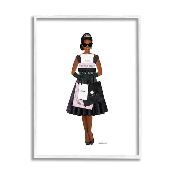 Stupell Glam Brand Fashion Shopping Woman Beauty & Fashion Painting White Framed Art Print Wall Art