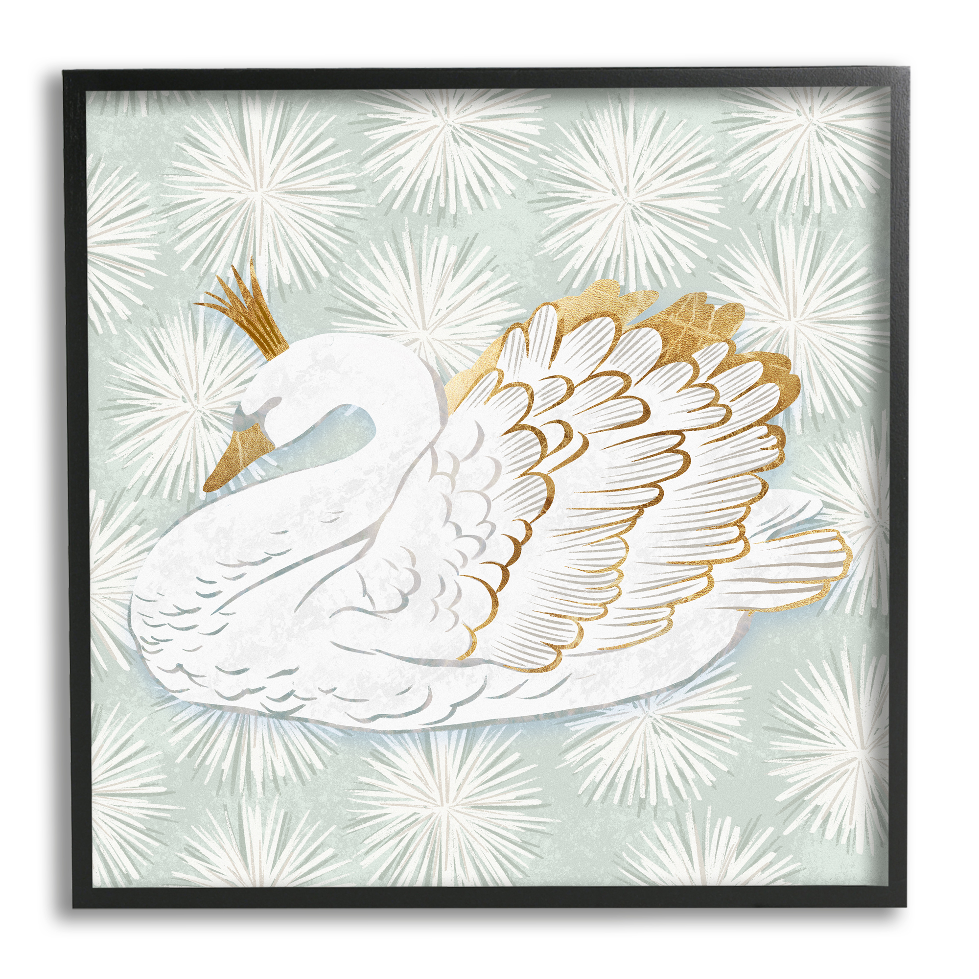 Stupell Glam Crown Swan Patterned Animals & Insects Painting Black Framed Art Print Wall Art