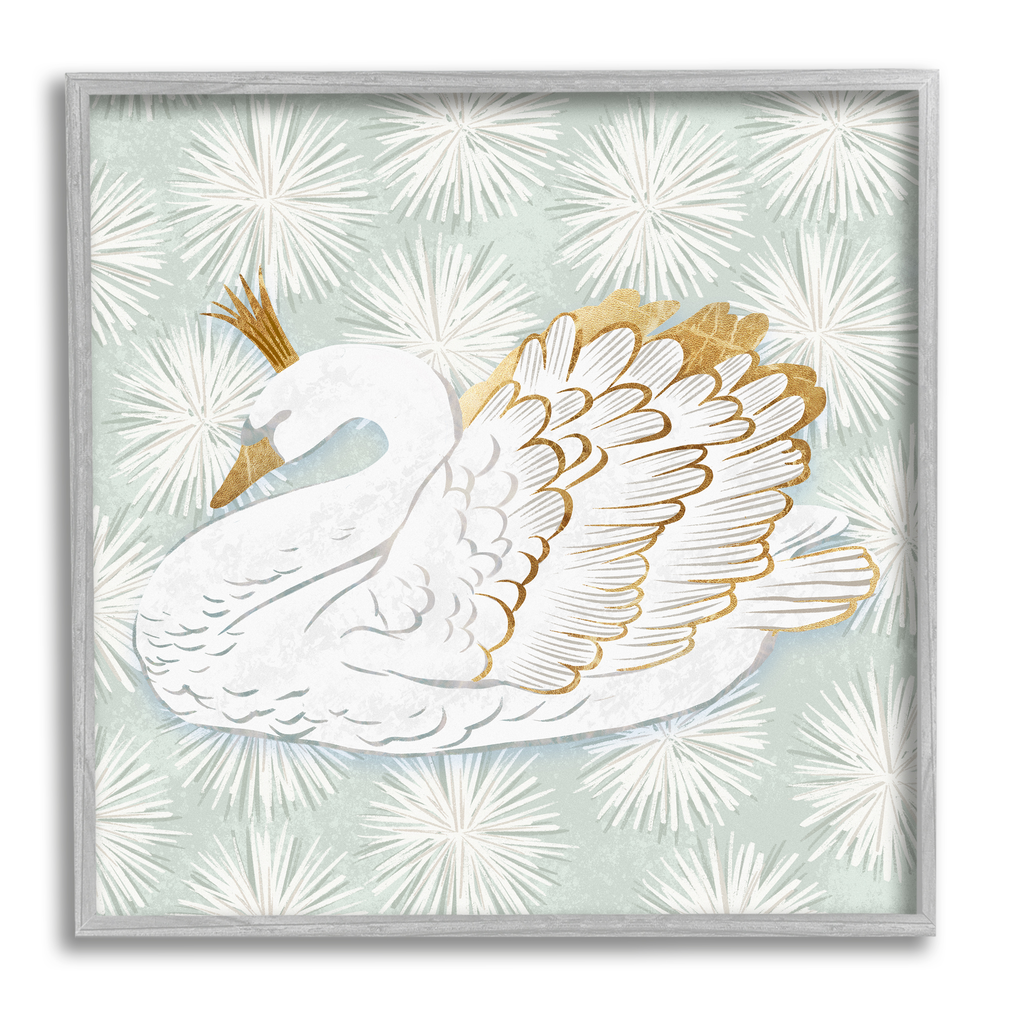 Stupell Glam Crown Swan Patterned Animals & Insects Painting Gray Framed Art Print Wall Art