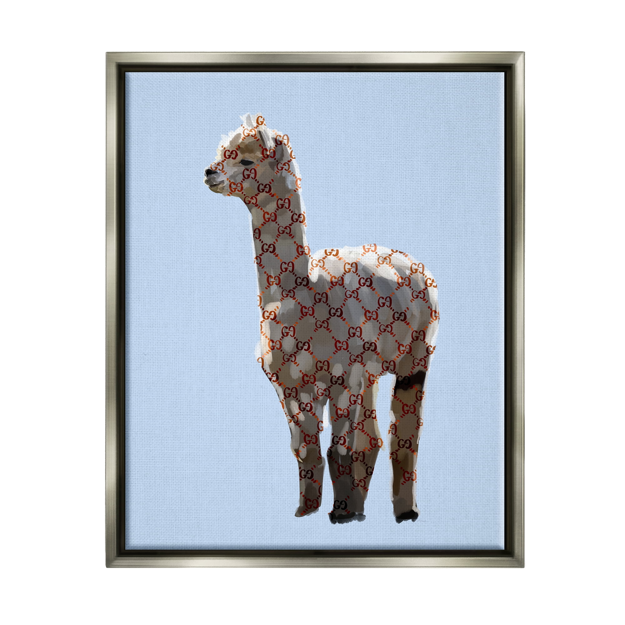 Stupell Glam Llama Fashion Pattern Symbol Animals & Insects Painting Gray Floater Framed Art Print Wall Art