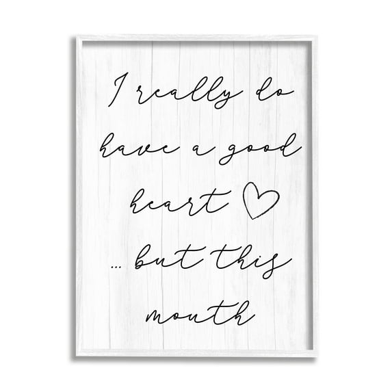 Stupell Good Heart But This Mouth Humor Inspirational Painting White Framed Art Print Wall Art