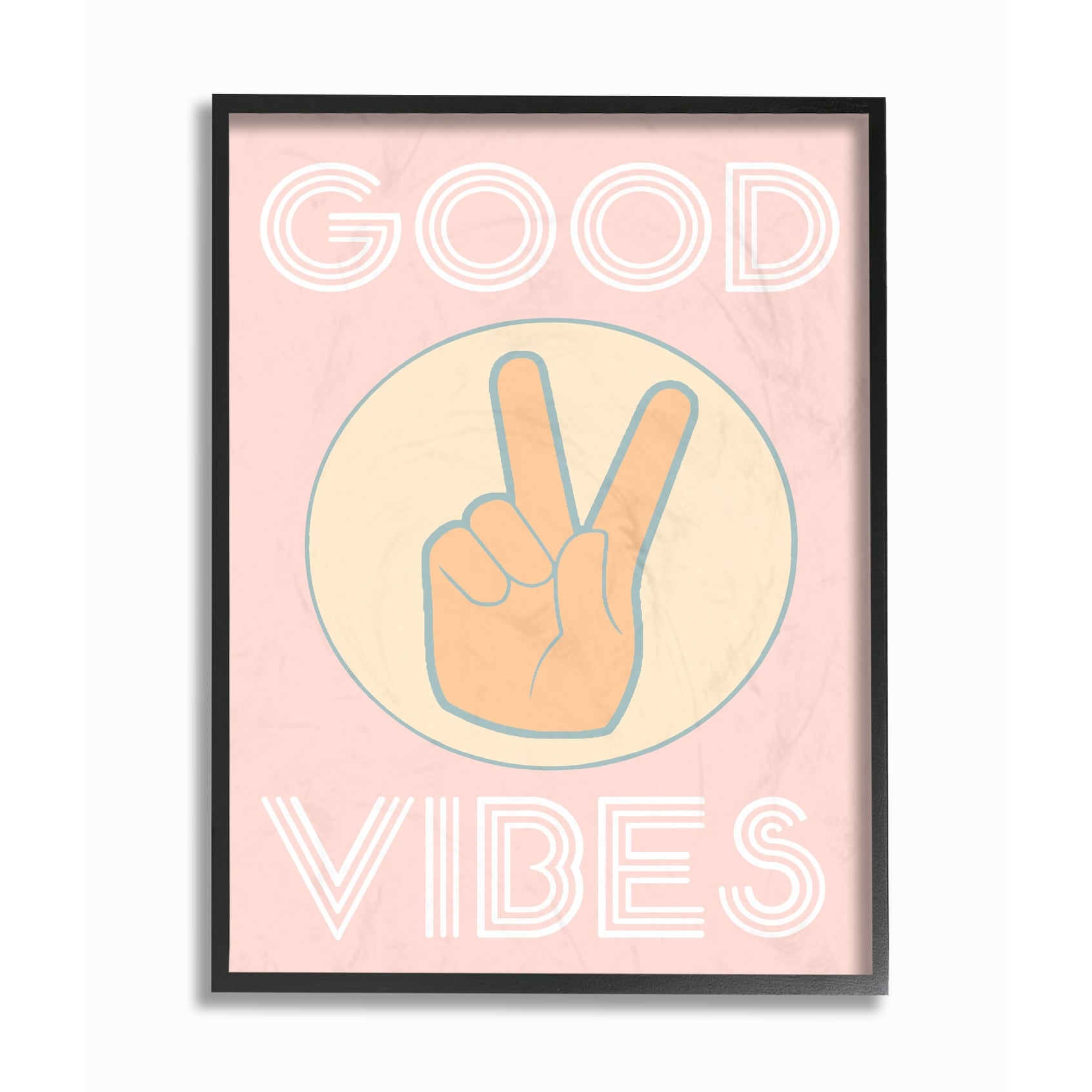 Stupell Good Vibes Peace Hand Pink Framed Giclee Texturized Art 11 x 14