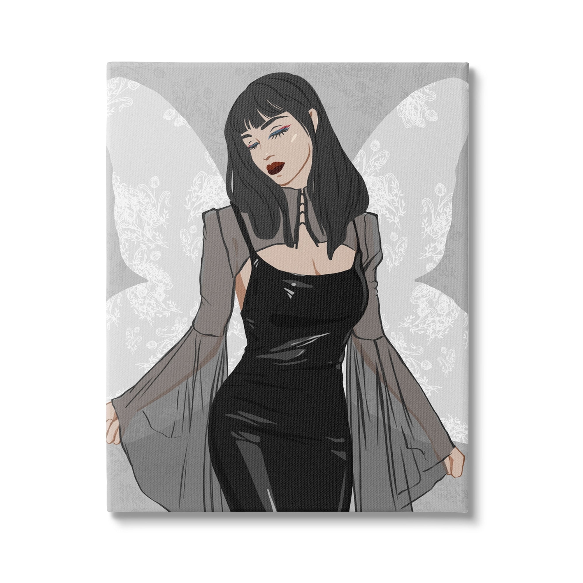 Stupell Goth Fashion Girl Botanical Pattern Beauty & Fashion Painting Gallery Wrapped Canvas Print Wall Art