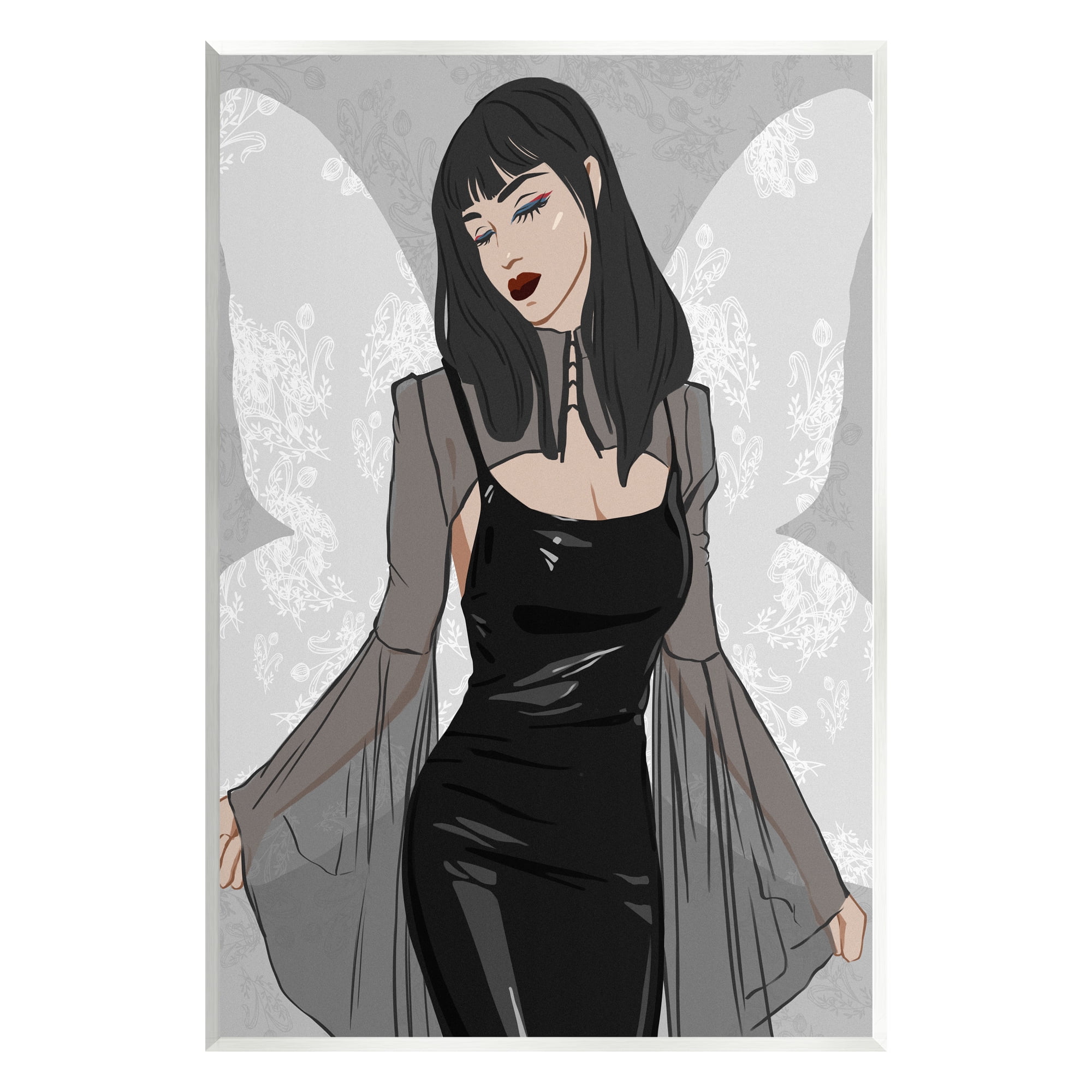 Stupell Goth Fashion Girl Botanical Pattern Beauty & Fashion Painting Wall Plaque Unframed Art Print Wall Art