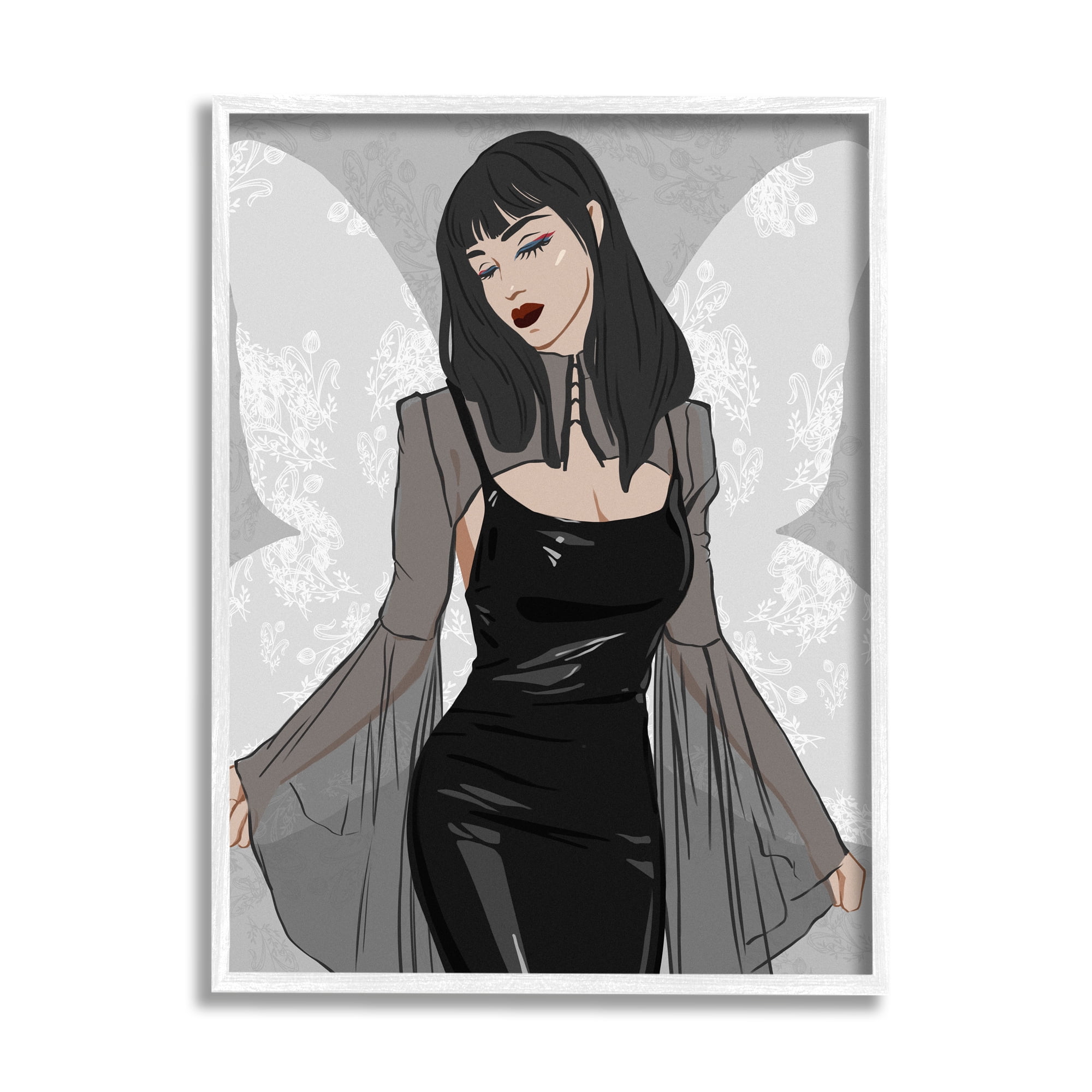 Stupell Goth Fashion Girl Botanical Pattern Beauty & Fashion Painting White Framed Art Print Wall Art