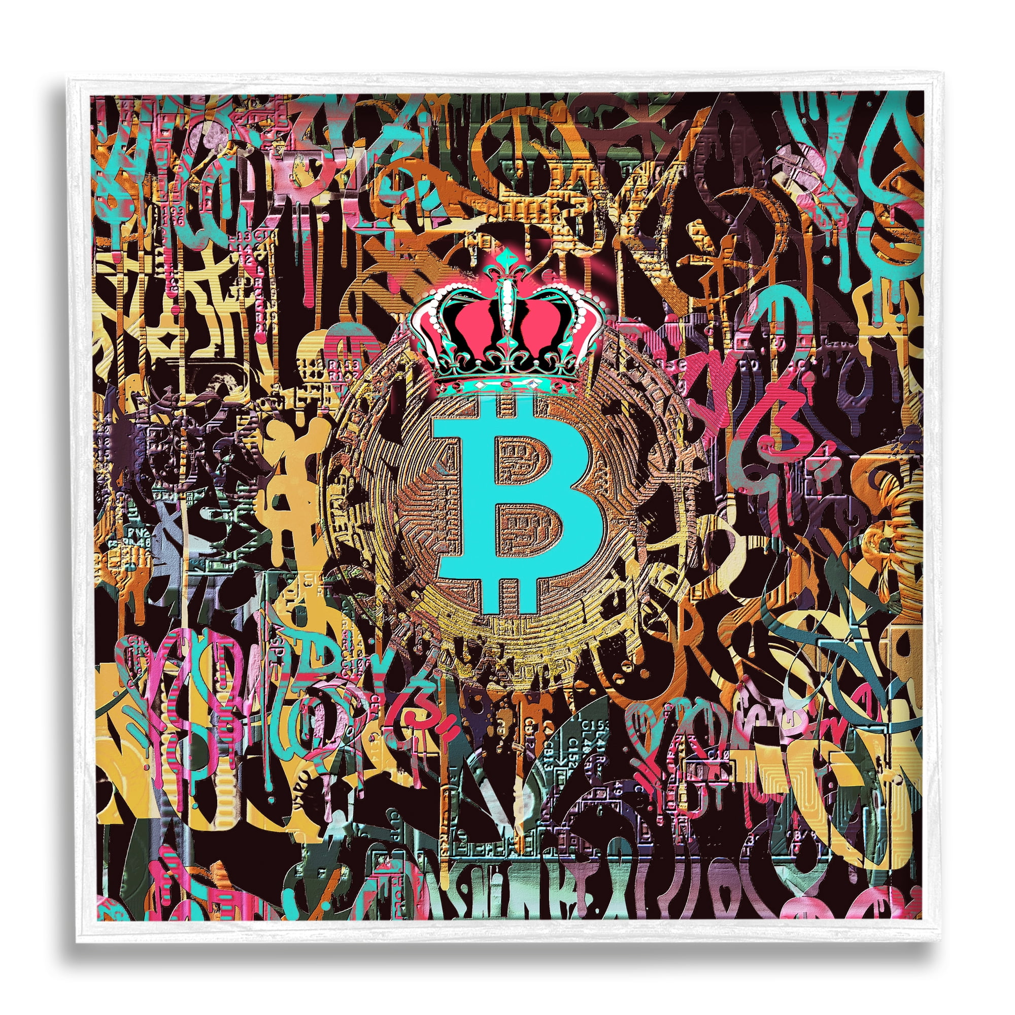 Stupell Graffiti Street Style Bitcoin Symbol Beauty & Fashion Painting White Framed Art Print Wall Art