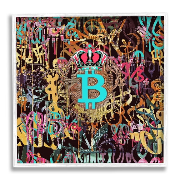 Stupell Graffiti Street Style Bitcoin Symbol Beauty & Fashion Painting White Framed Art Print Wall Art