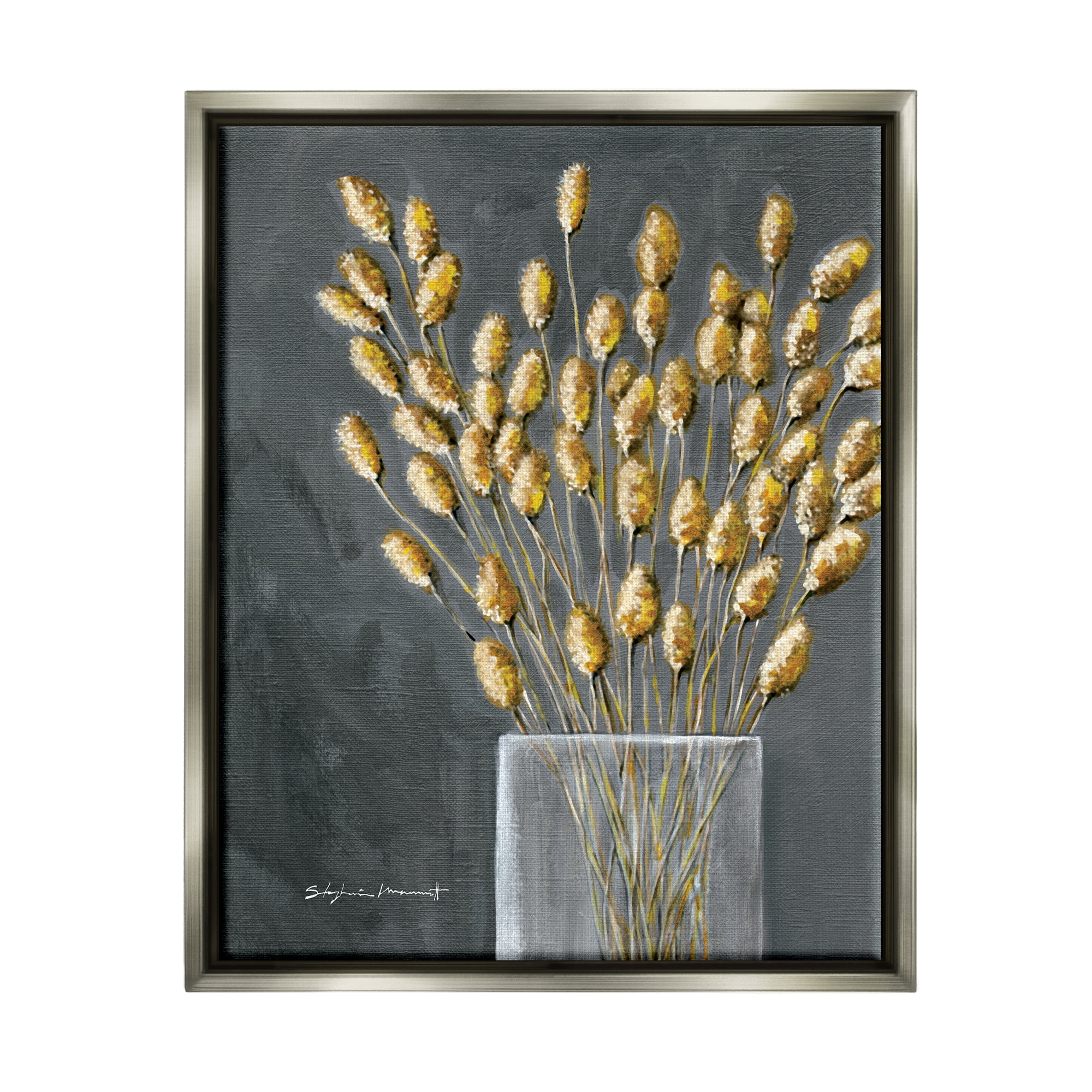 Stupell Grain Botanicals Country Arrangement Botanical & Floral Painting Gray Floater Framed Art Print Wall Art