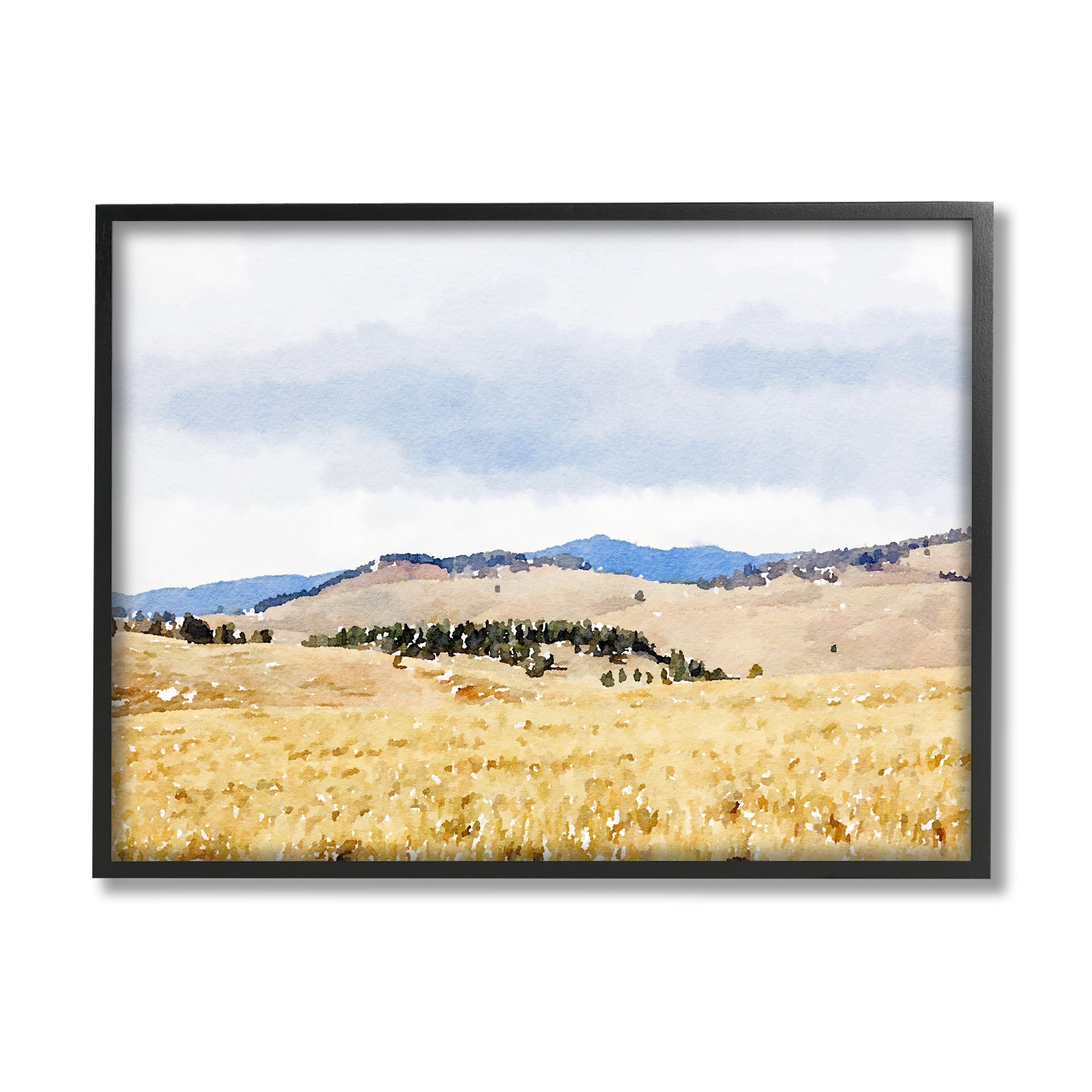 Stupell Grassy Plateau Vasty Countryside Landscape Painting Black Framed Art Print Wall Art