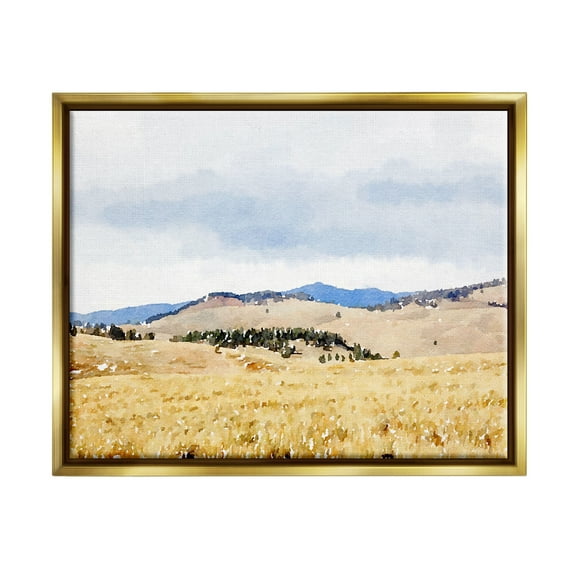 Stupell Grassy Plateau Vasty Countryside Landscape Painting Gold Floater Framed Art Print Wall Art