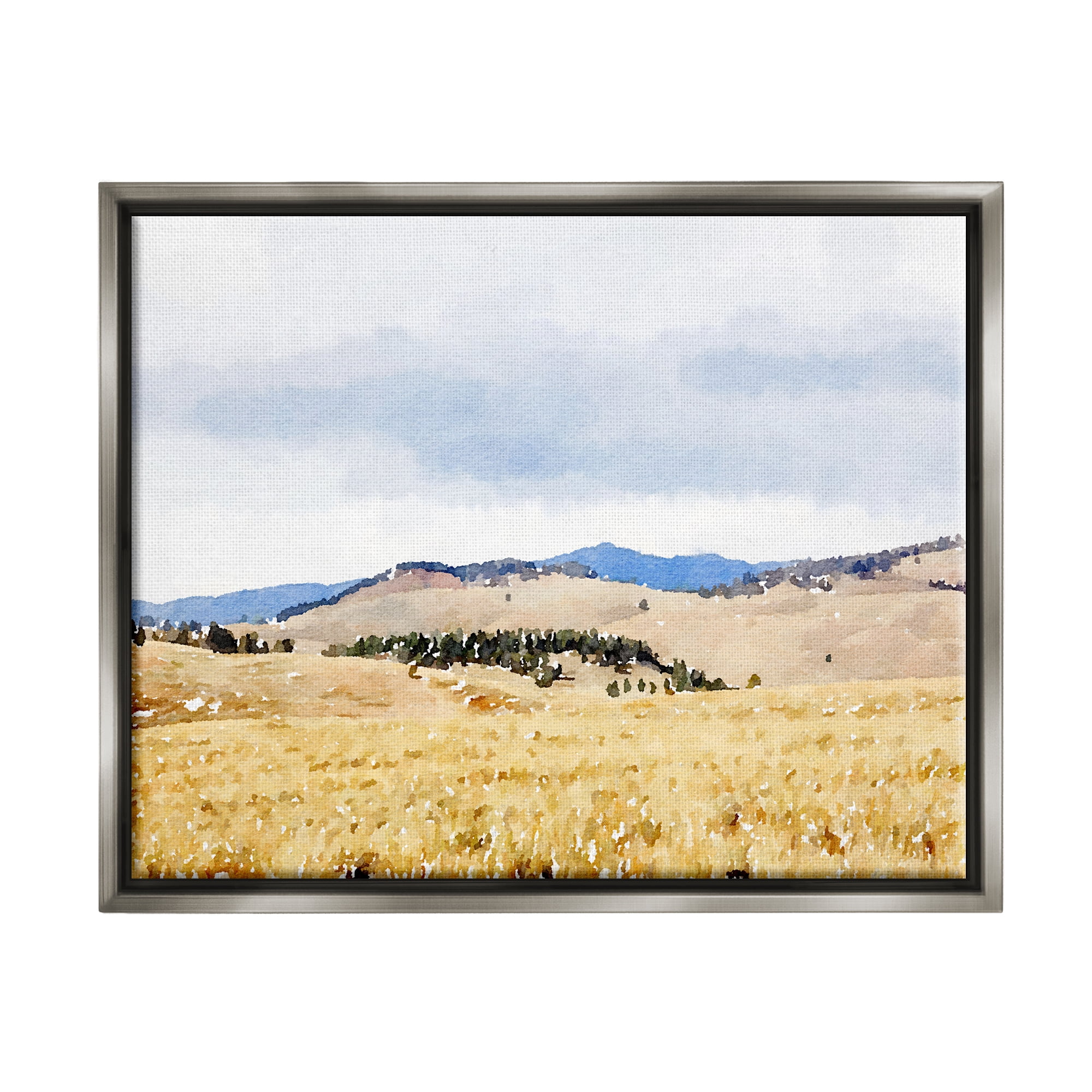 Stupell Grassy Plateau Vasty Countryside Landscape Painting Gray Floater Framed Art Print Wall Art