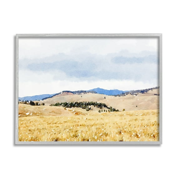 Stupell Grassy Plateau Vasty Countryside Landscape Painting Gray Framed Art Print Wall Art