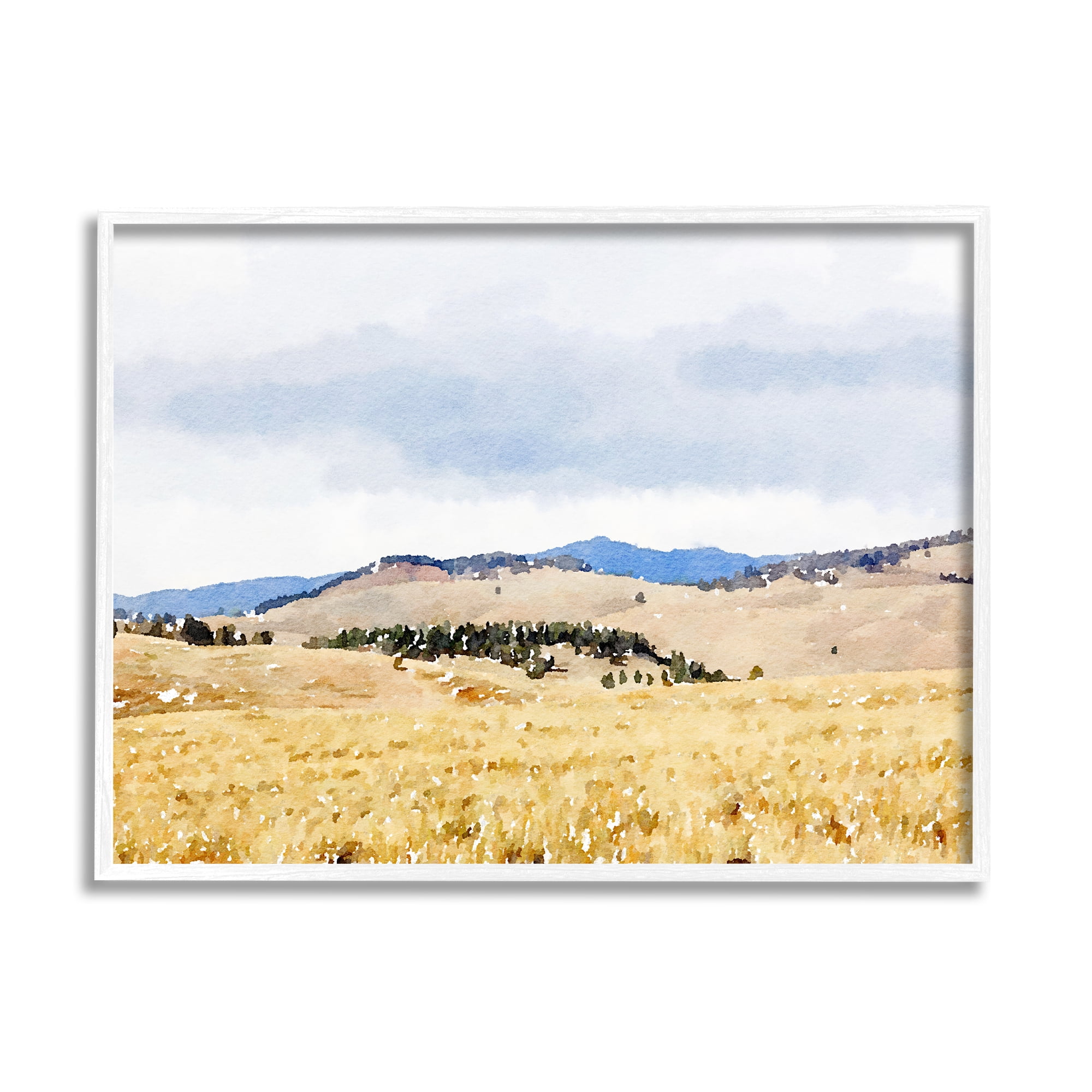 Stupell Grassy Plateau Vasty Countryside Landscape Painting White Framed Art Print Wall Art