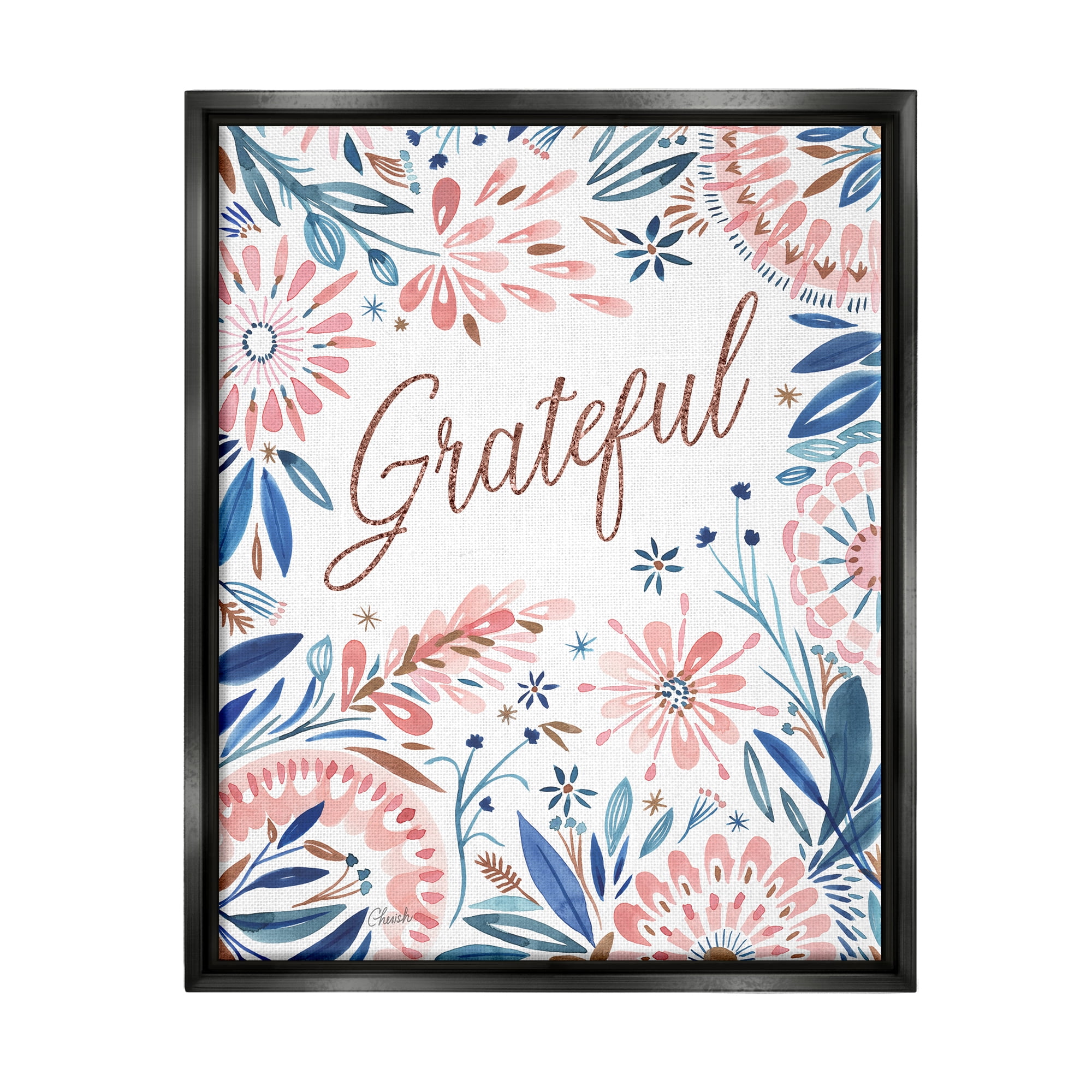 Stupell Grateful Pink Floral Blossoms Botanical & Floral Painting Black Floater Framed Art Print Wall Art