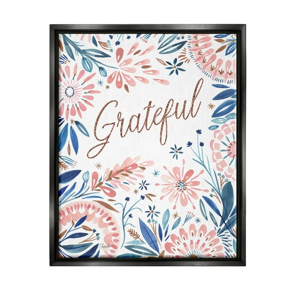 Stupell Grateful Pink Floral Blossoms Botanical & Floral Painting Black Floater Framed Art Print Wall Art