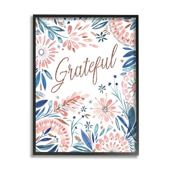 Stupell Grateful Pink Floral Blossoms Botanical & Floral Painting Black Framed Art Print Wall Art