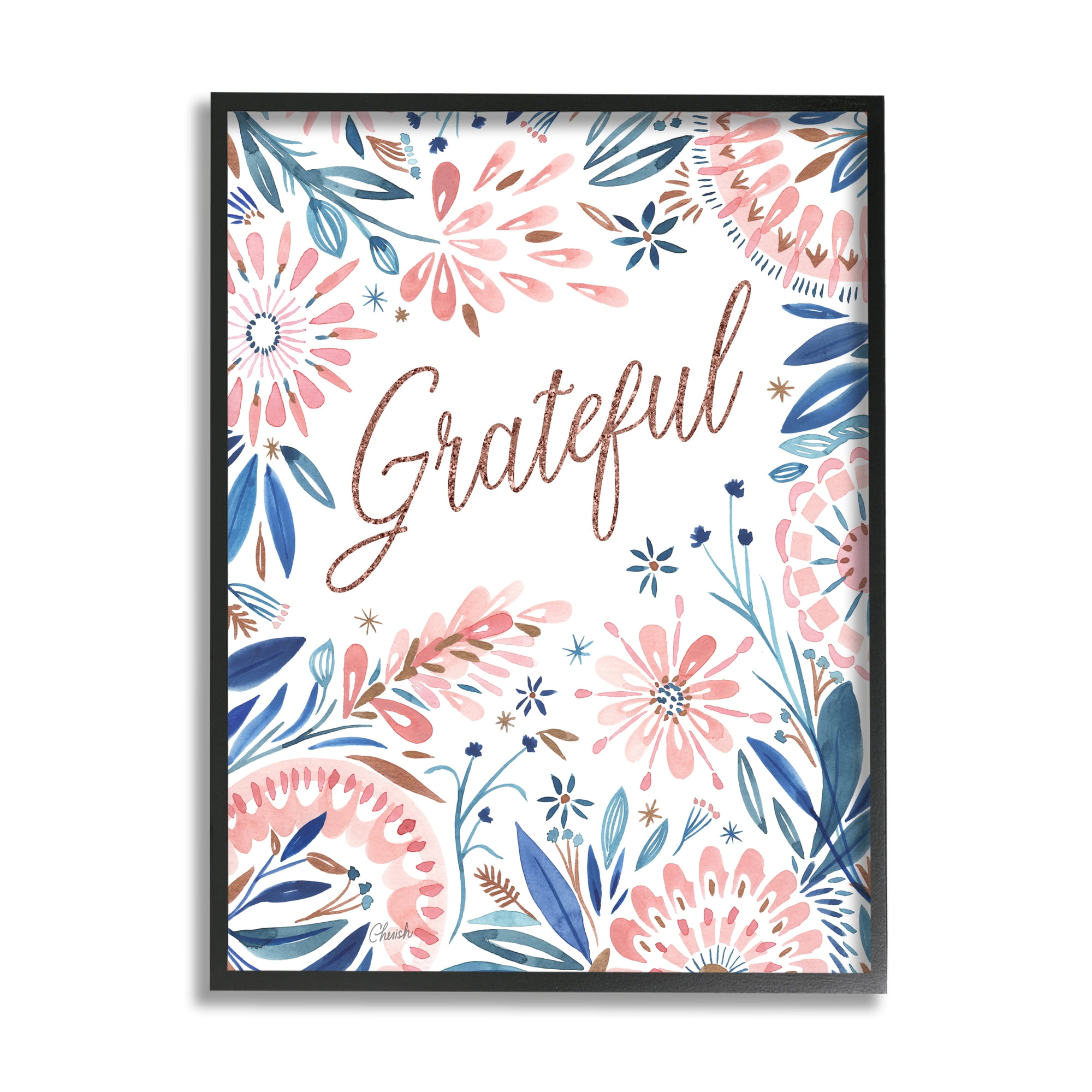 Stupell Grateful Pink Floral Blossoms Botanical & Floral Painting Black Framed Art Print Wall Art